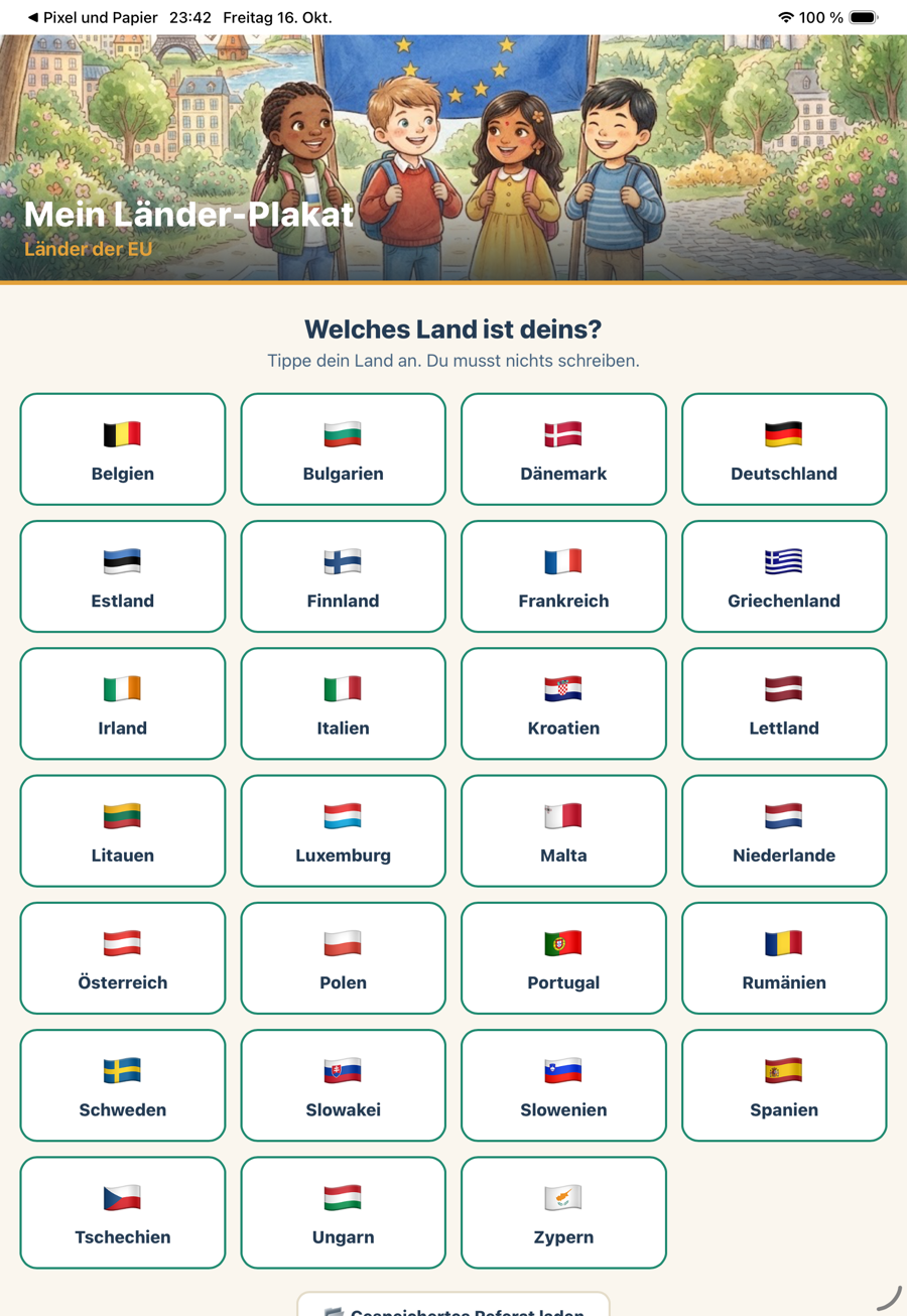 Die Länderwahl am iPad mit den Flaggen der EU-Länder